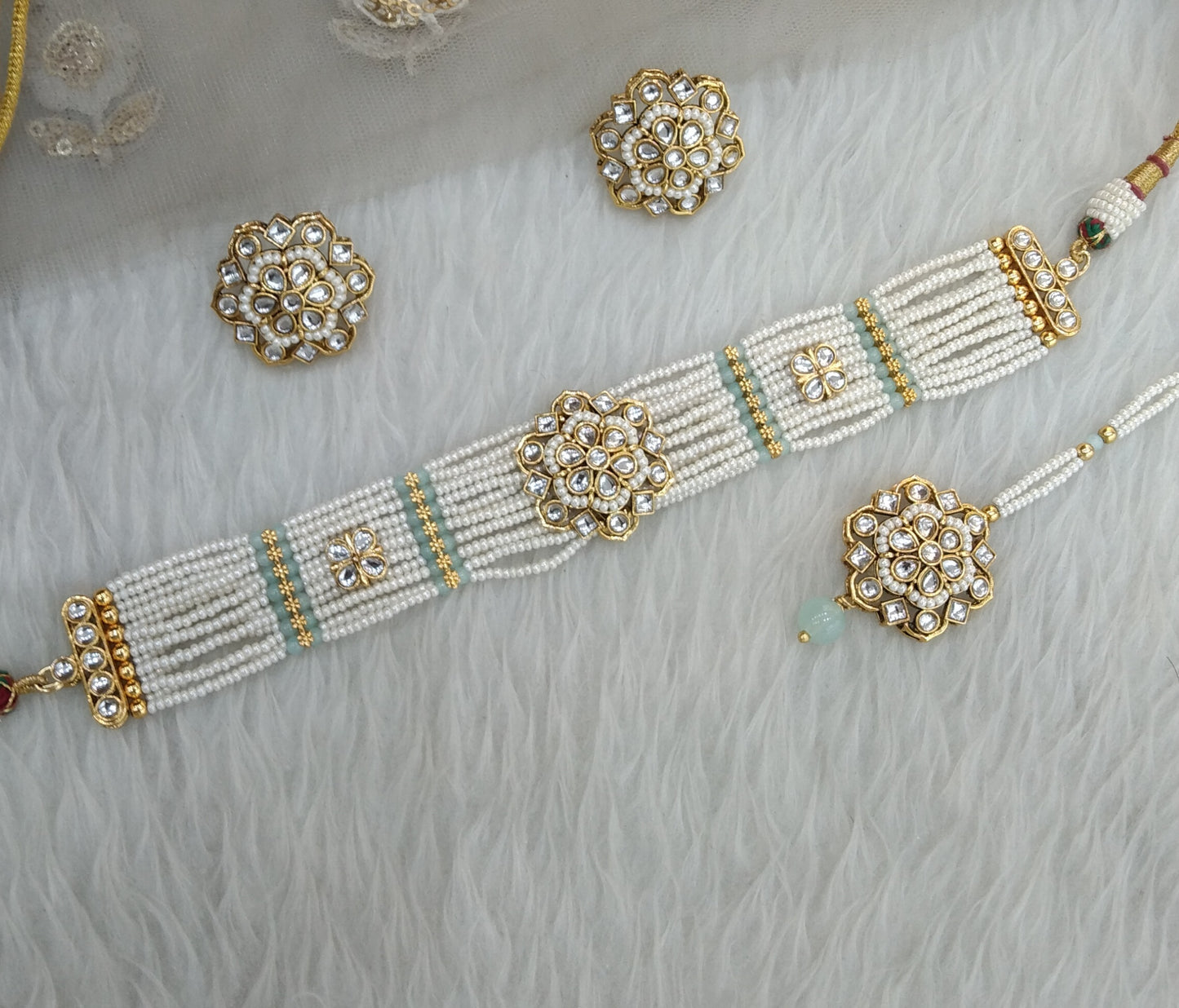 Sea Green Kundan Choker Jewelry Sandeep Set