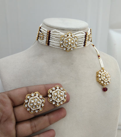 Kundan Choker Maroon Jewelry Sandeep Set