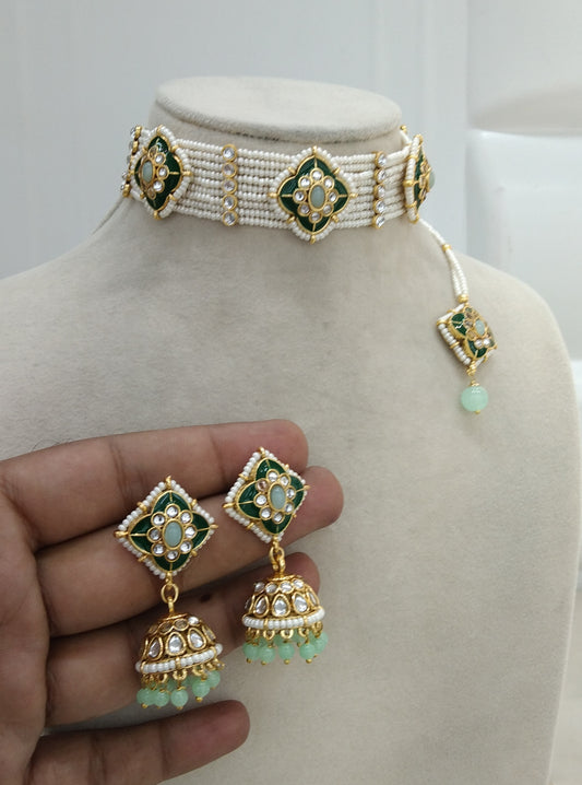Kundan Choker Pista Jewelry sai Set
