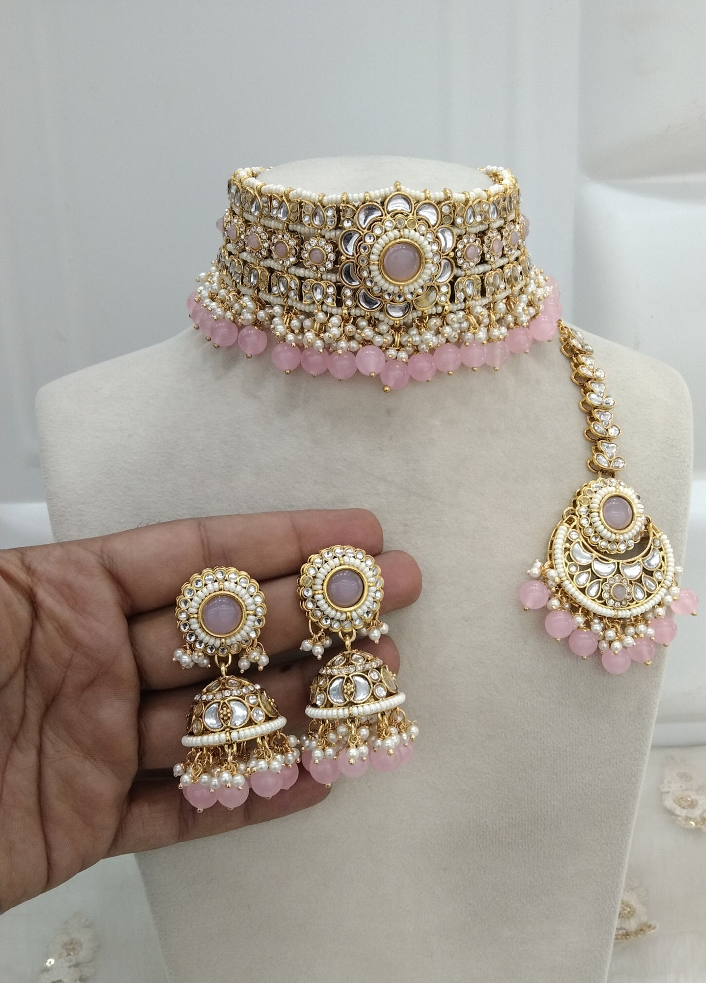 Kundan Choker Baby Pink Jewelry Preeti Set