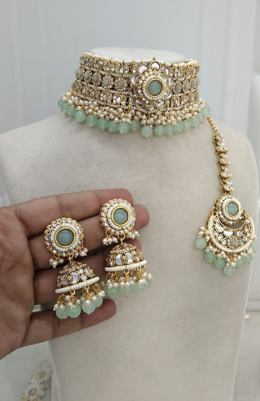 Kundan Choker Pista Jewelry Preeti Set