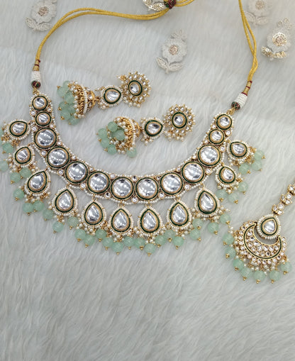 Pista Kundan Necklace  Jewelry Manpreet Set