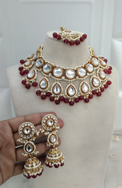 Maroon Kundan Necklace  Jewelry Manpreet Set