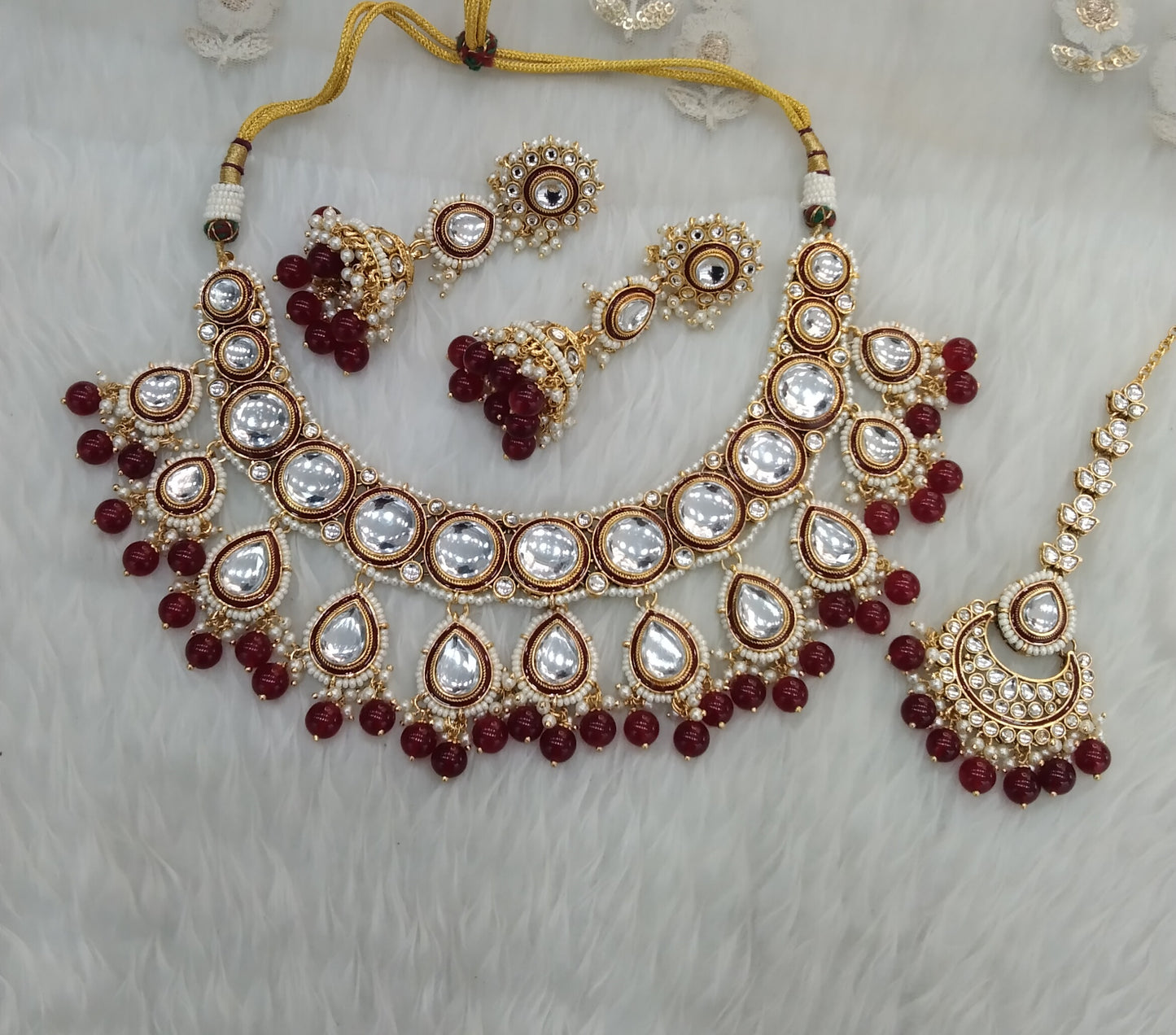 Maroon Kundan Necklace  Jewelry Manpreet Set