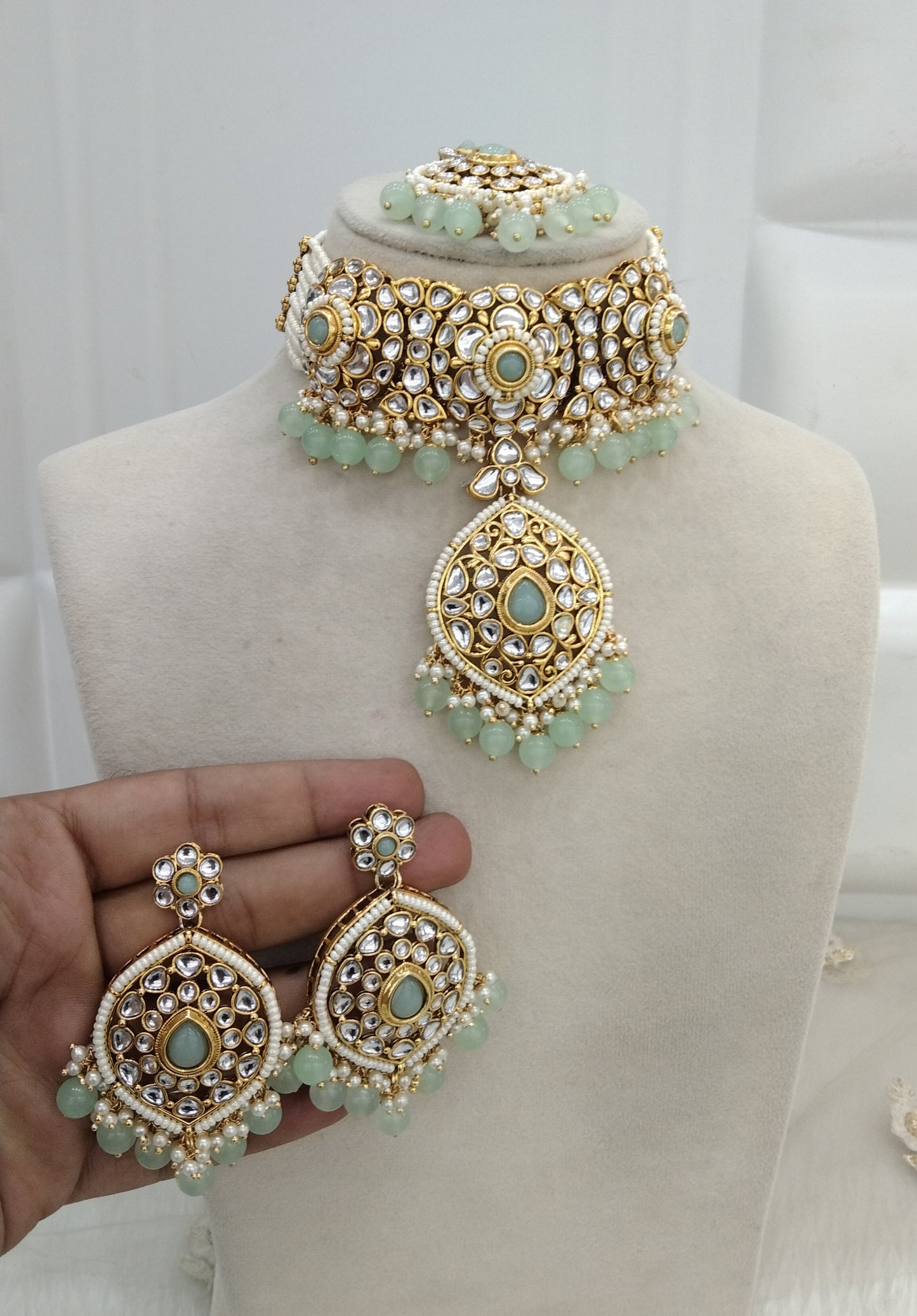 Pista Kundan Choker  Jewelry Ram Set