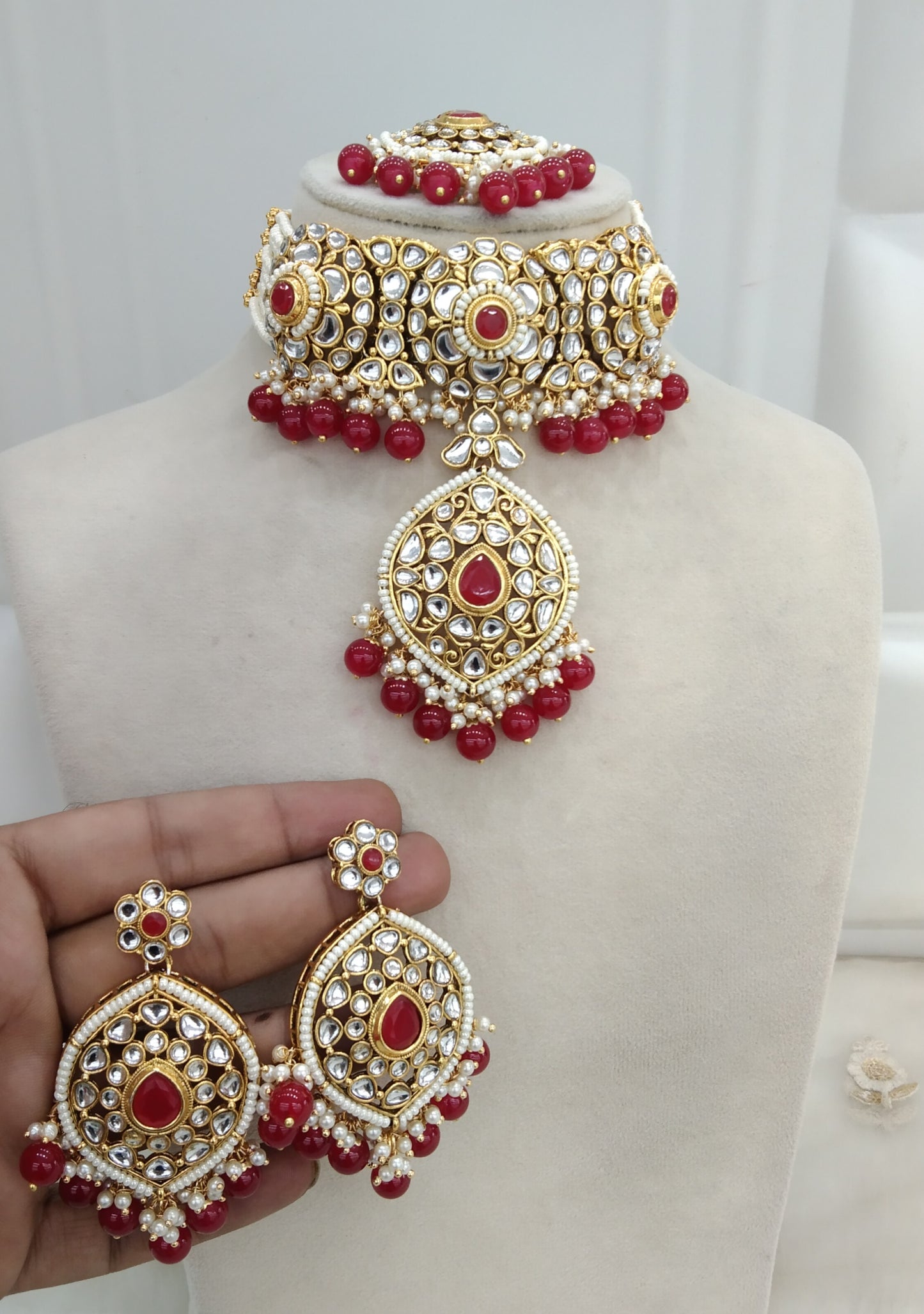 Red Kundan Choker  Jewelry Ram Set