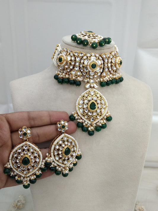 Green Kundan Choker  Jewelry Ram Set