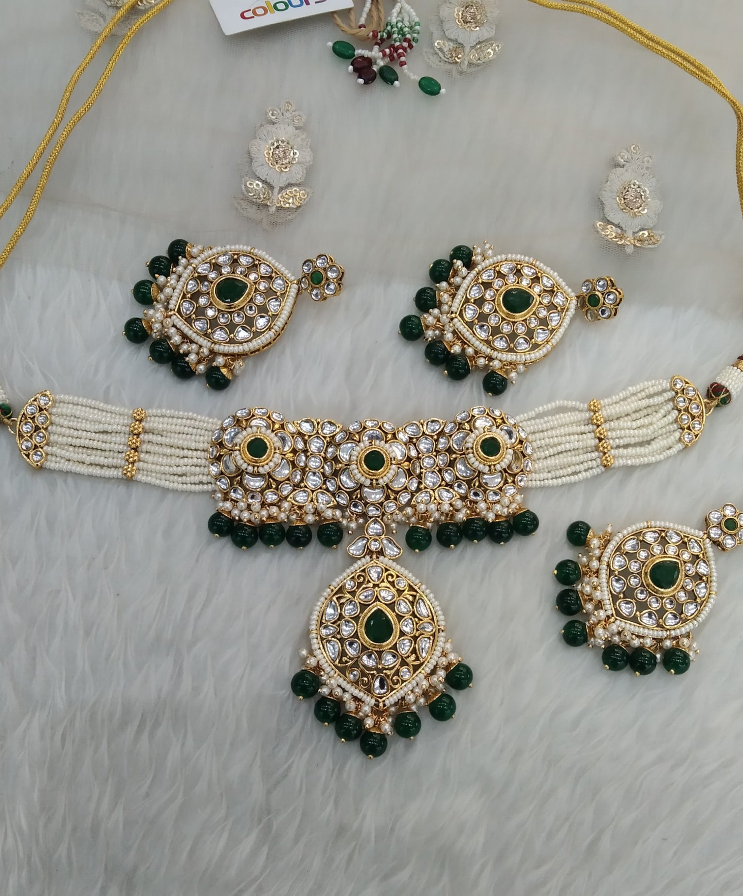 Green Kundan Choker  Jewelry Ram Set