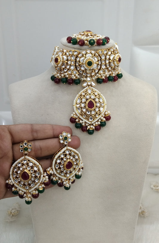 Maroon Green Kundan Choker  Jewelry Ram Set