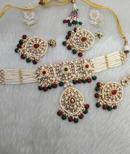 Maroon Green Kundan Choker  Jewelry Ram Set