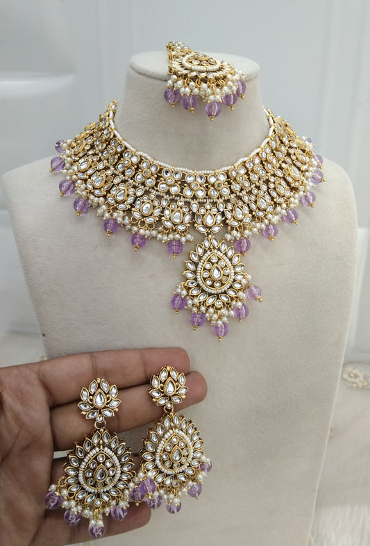 Lavender Kundan Necklace Jewellery Anu  Set