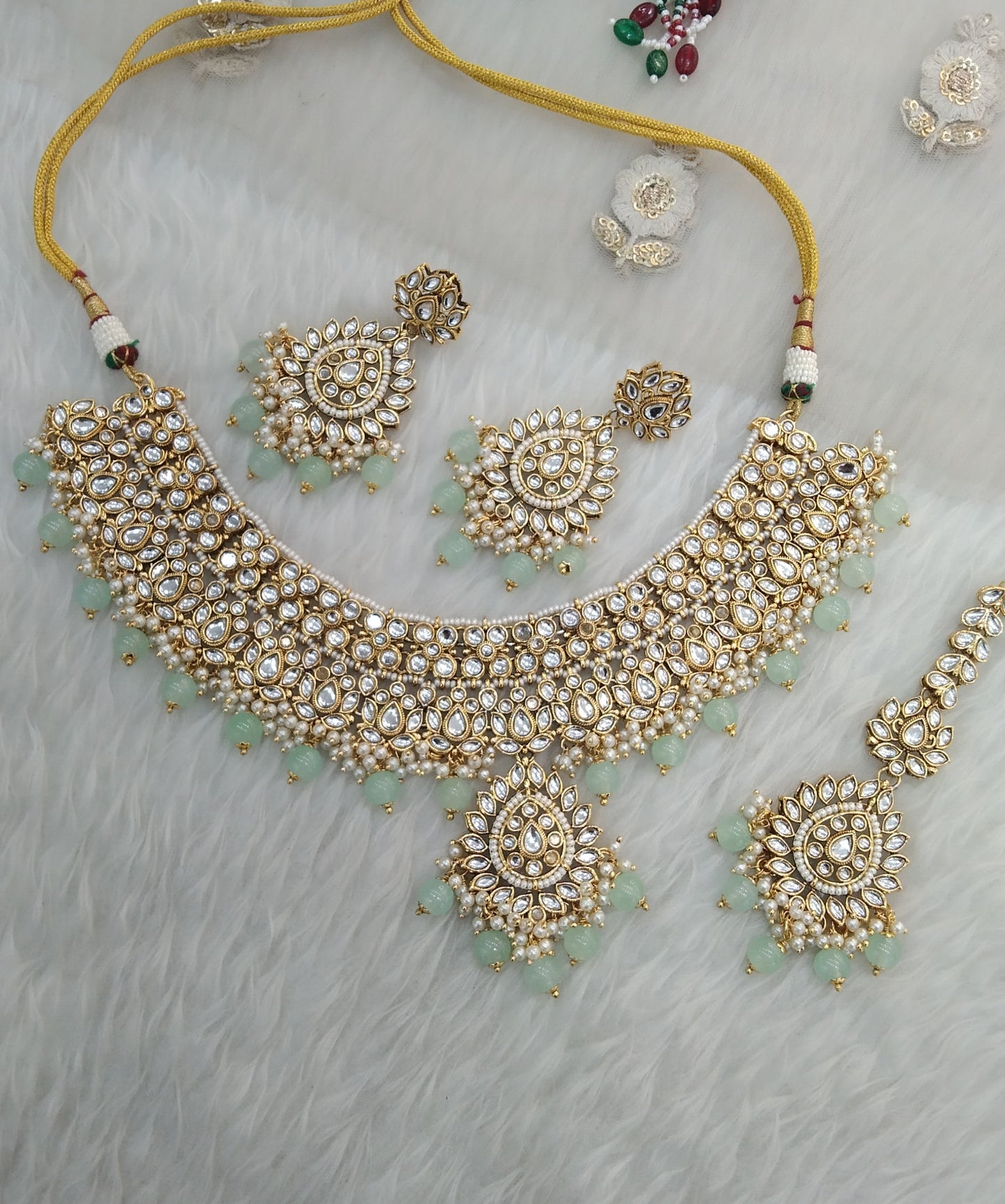 Pista Kundan Necklace Jewellery Anu  Set