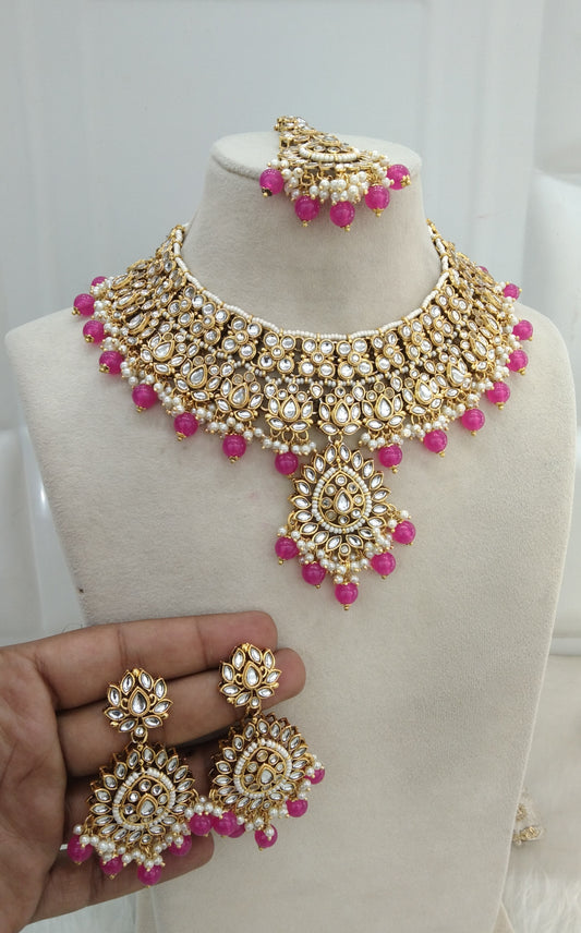 Hot Pink Kundan Necklace Jewellery Anu  Set