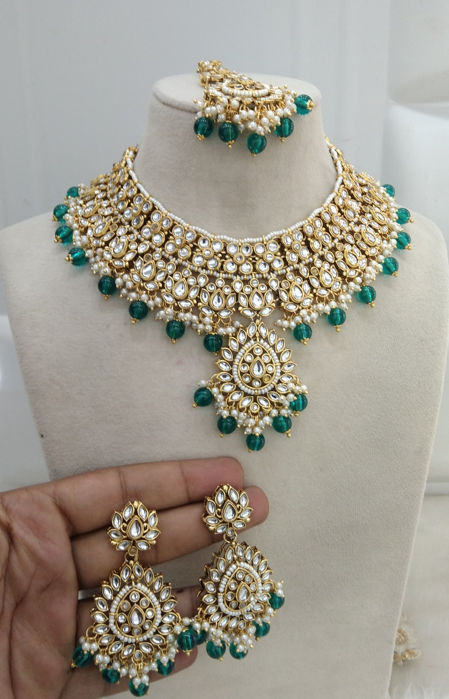Rama Green Kundan Necklace Jewellery Anu  Set
