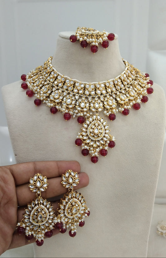 Maroon Kundan Necklace Jewellery Anu  Set
