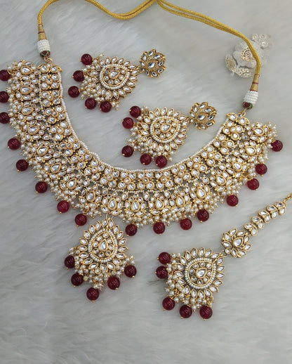 Maroon Kundan Necklace Jewellery Anu  Set