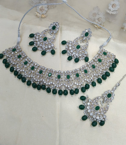 Silver Green Necklace Set Liva Jewellery