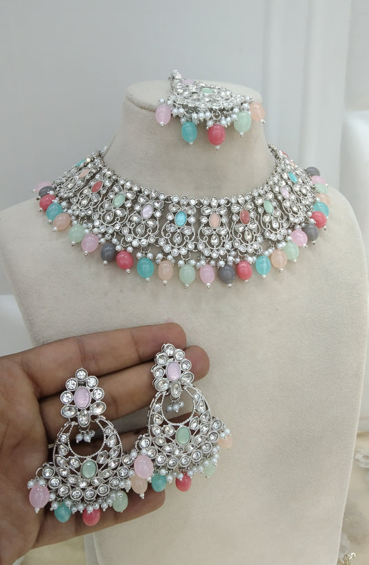 Silver Multicolor Necklace Set Liva Jewellery