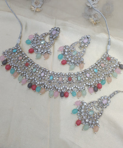 Silver Multicolor Necklace Set Liva Jewellery