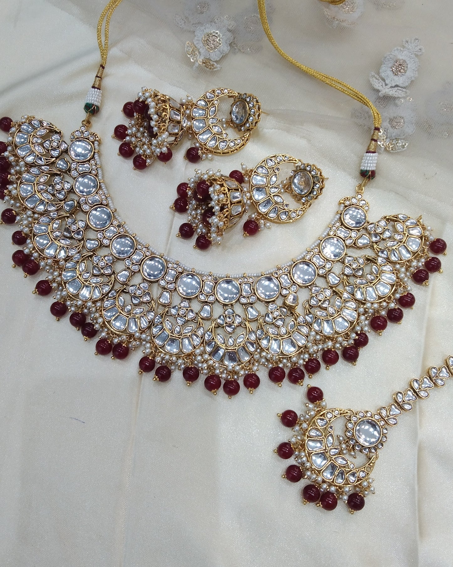 Maroon Kundan Necklace Jewellery Lash  Set