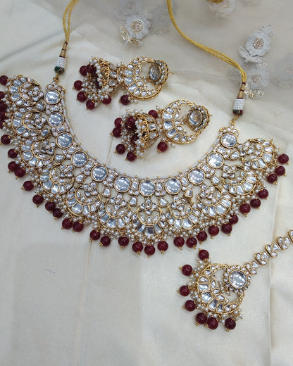 Maroon Kundan Necklace Jewellery Lash  Set