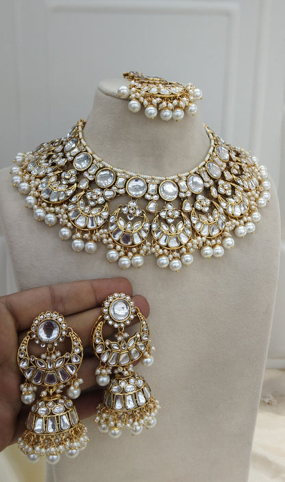 White Kundan Necklace Jewellery Lash  Set