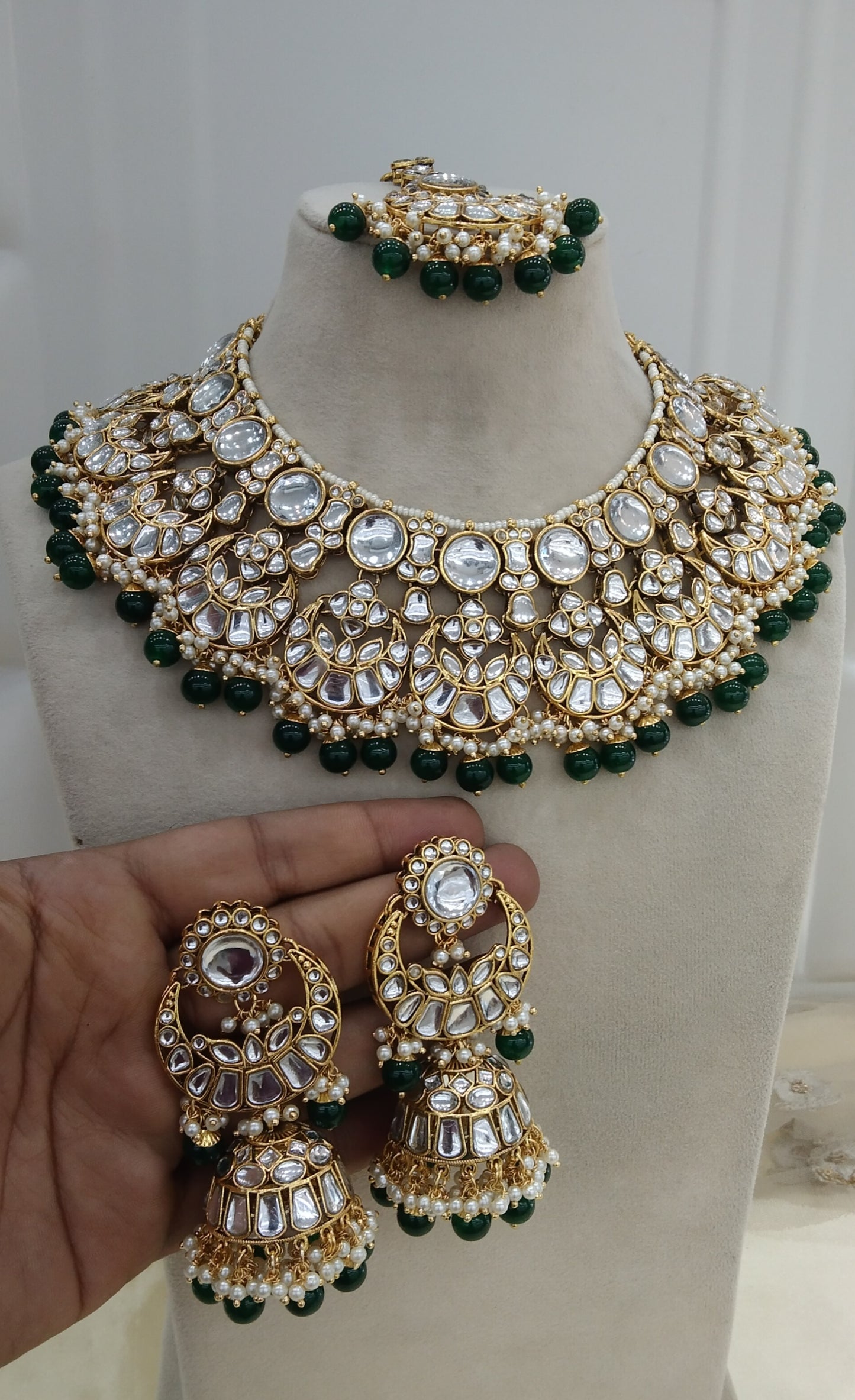Green Kundan Necklace Jewellery Lash  Set