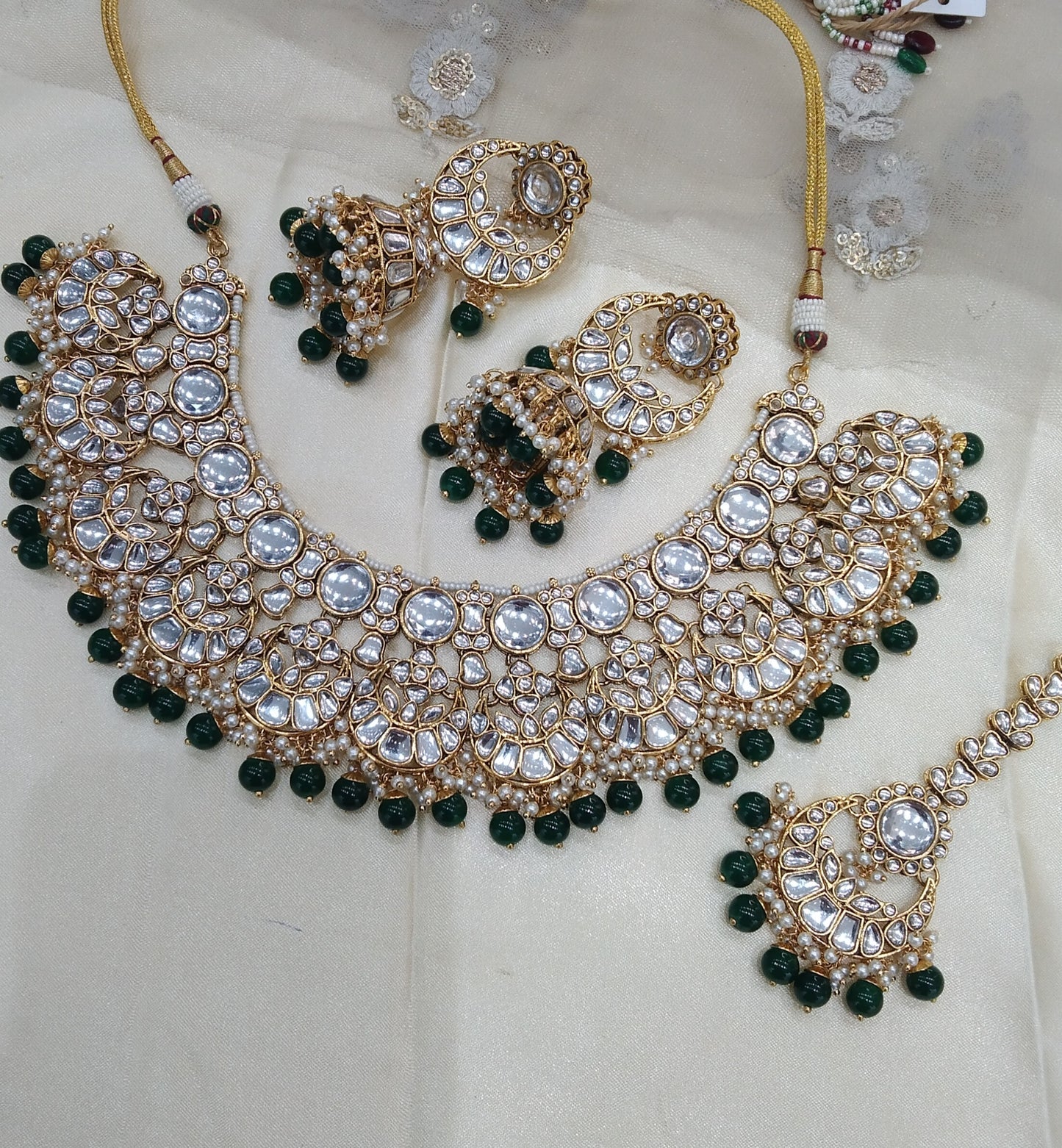 Green Kundan Necklace Jewellery Lash  Set