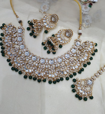 Green Kundan Necklace Jewellery Lash  Set