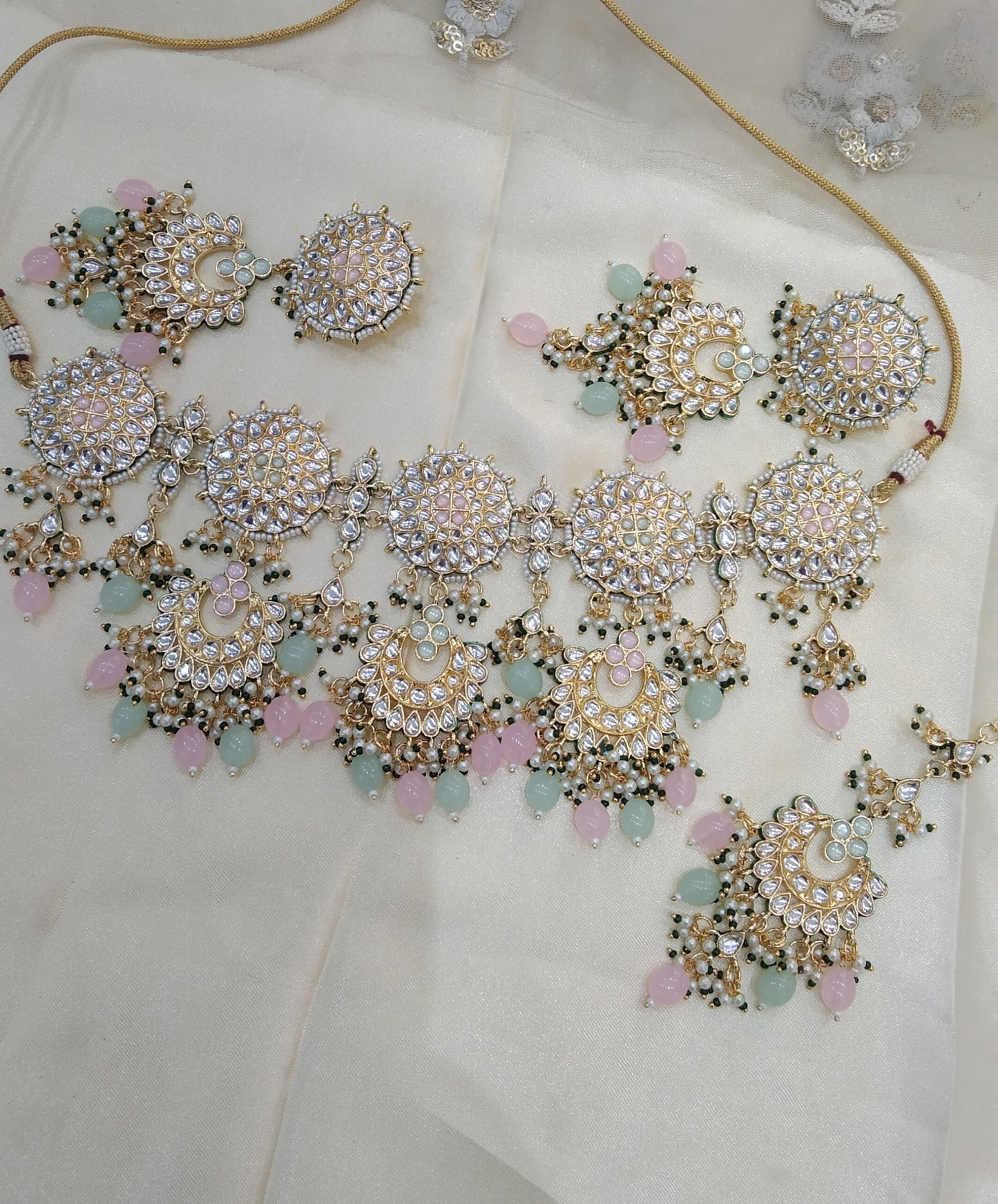 Mint Pink Kundan Necklace Jewellery Eric Set
