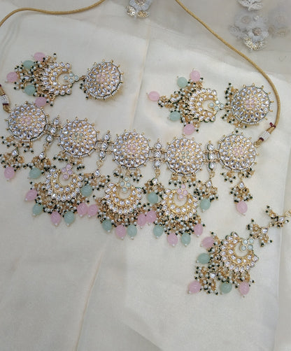 Mint Pink Kundan Necklace Jewellery Eric Set