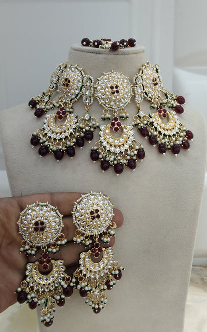 Maroon Kundan Necklace Jewellery Eric Set