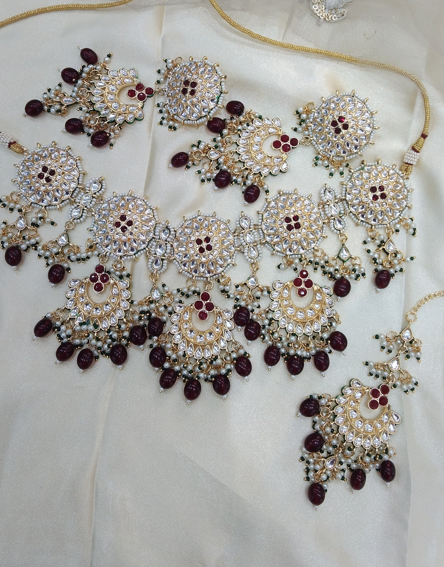 Maroon Kundan Necklace Jewellery Eric Set
