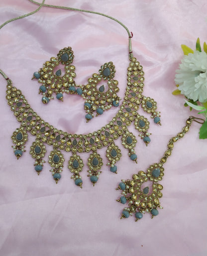 Grey Kundan Necklace Jewellery Hero  Set