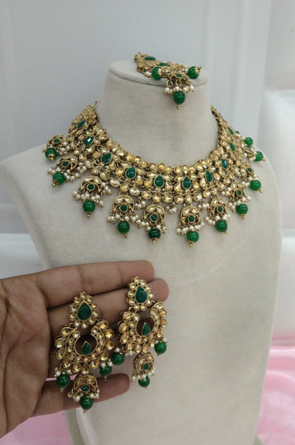 Green Kundan Necklace Jewellery Hira  Set