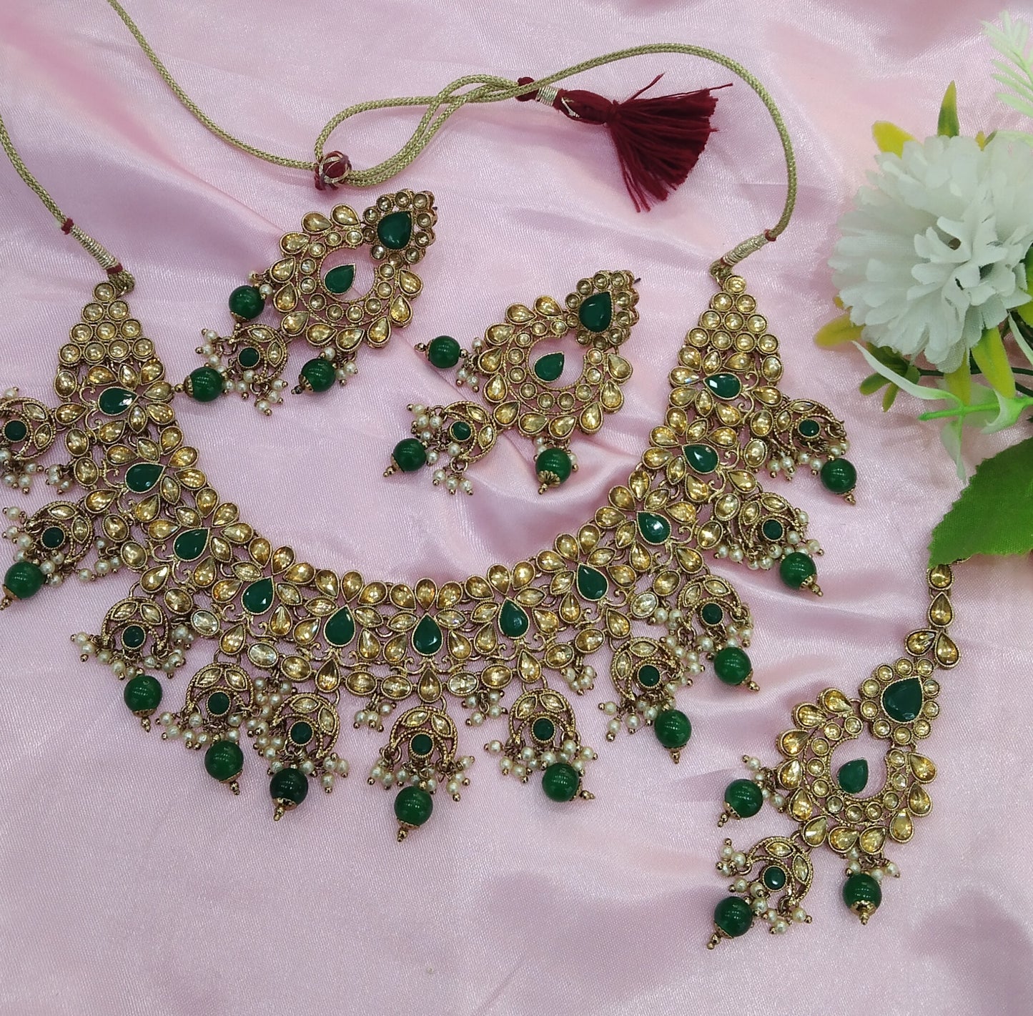 Green Kundan Necklace Jewellery Hira  Set
