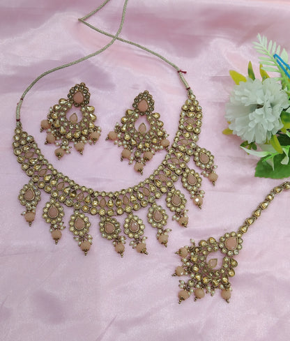 Peach Kundan Necklace Jewellery Hero  Set