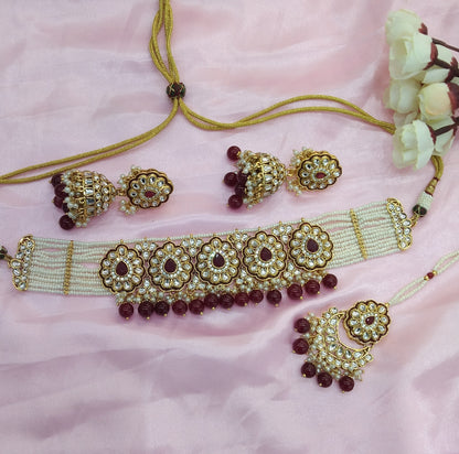 Majenta Kundan Choker Jewellery Wamil Set