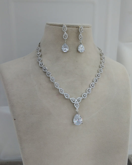 Silver American Diamond White Cz Necklace Jewellery Anu Set
