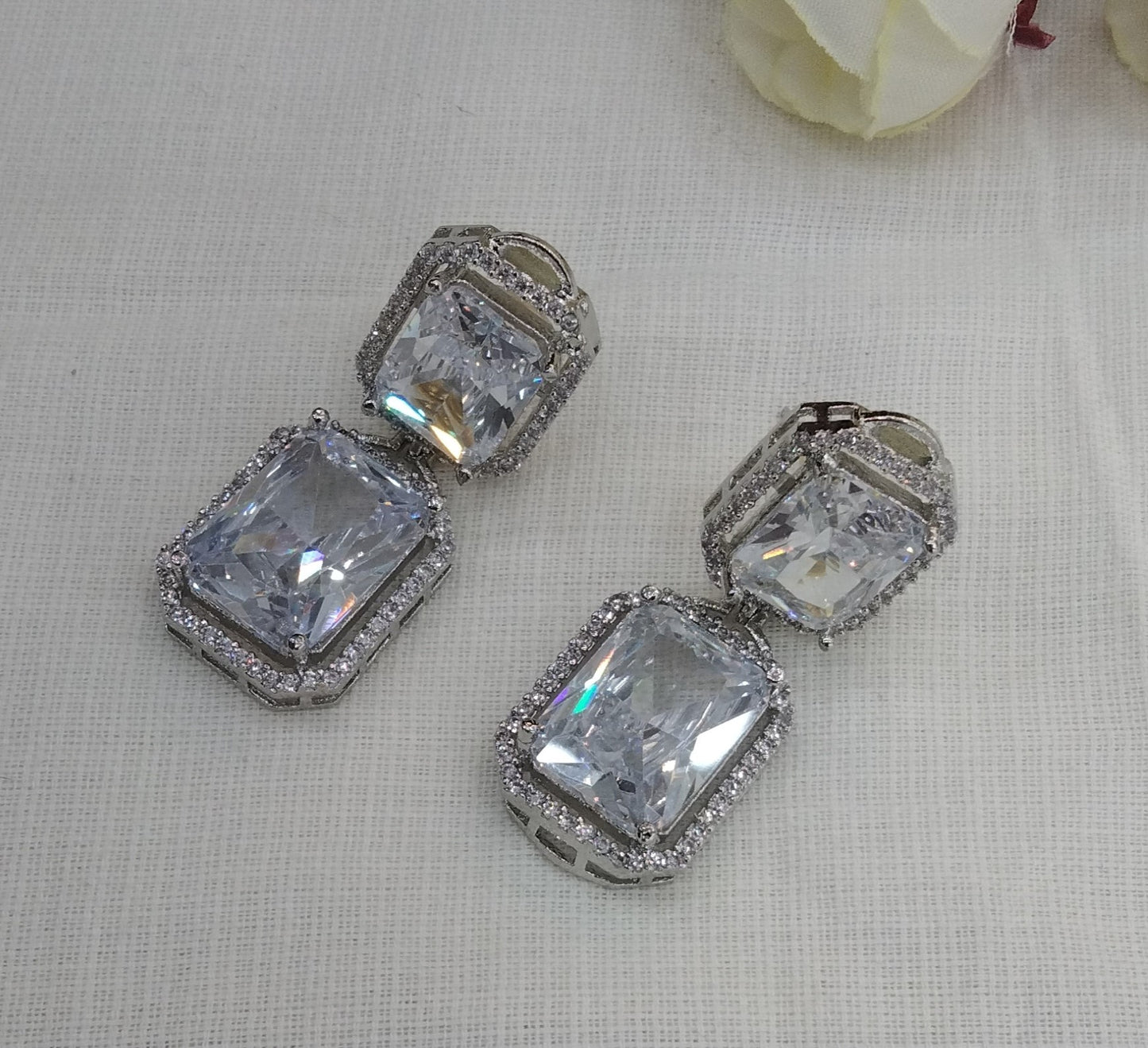 Silver Cz American Diamond Earrings Kiran Jewellery Online