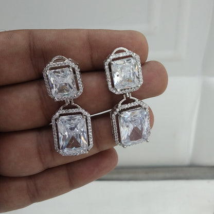 Silver Cz American Diamond Earrings Kiran Jewellery Online