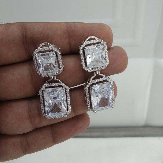 Silver Cz American Diamond Earrings Kiran Jewellery Online
