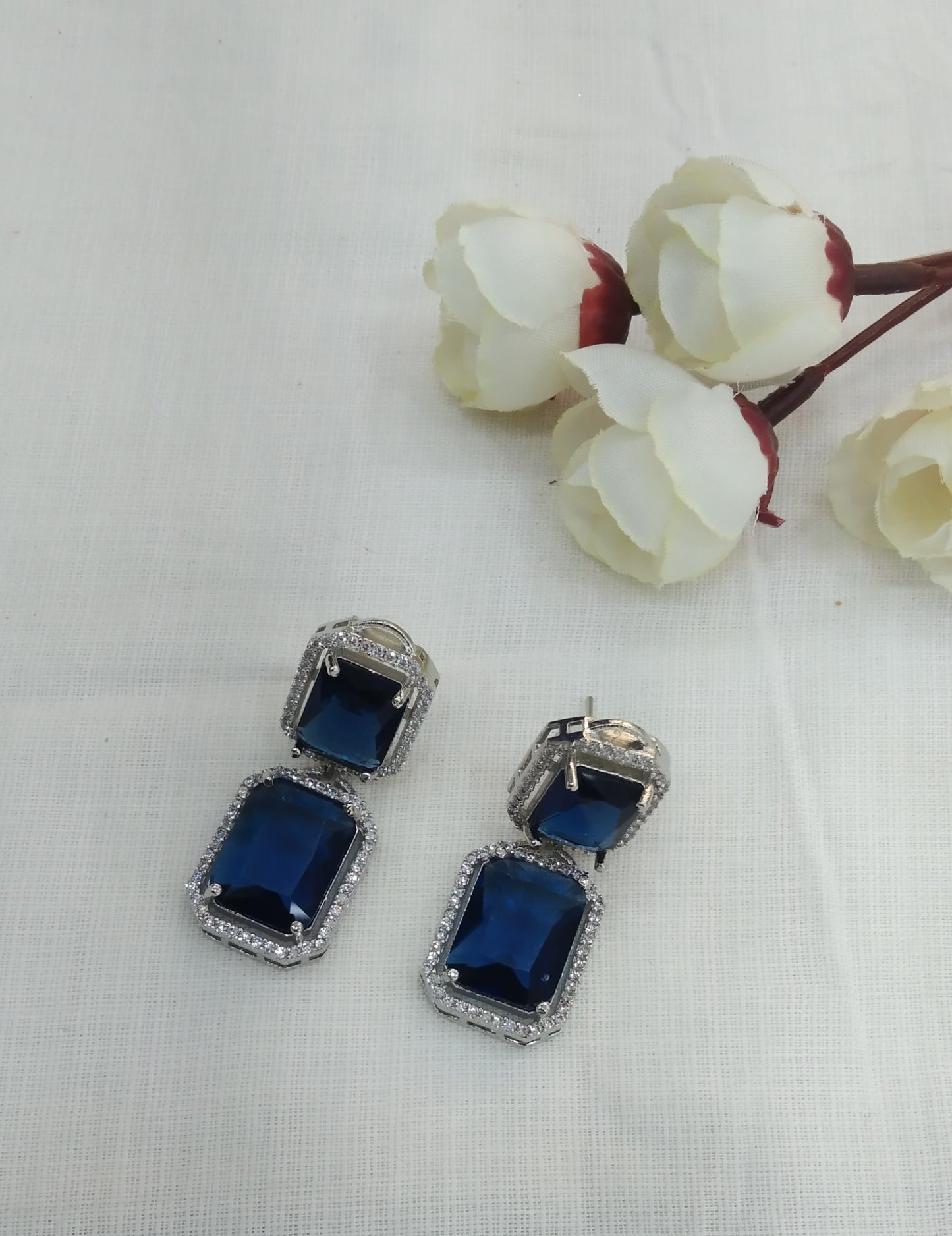 Blue Silver Cz American Diamond Earrings Kiran Jewellery Online