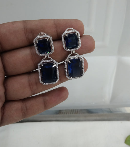 Blue Silver Cz American Diamond Earrings Kiran Jewellery Online
