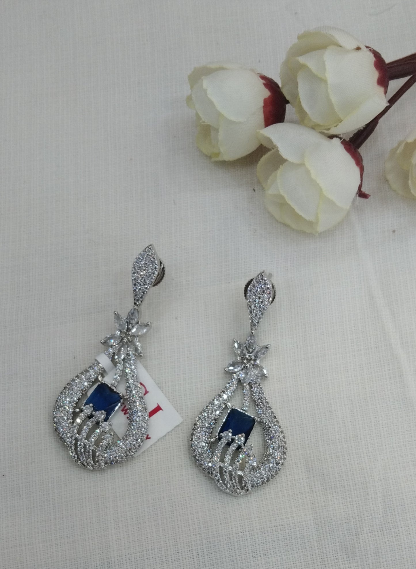 Blue Silver Cz American Diamond Earrings Kiran Jewellery Online