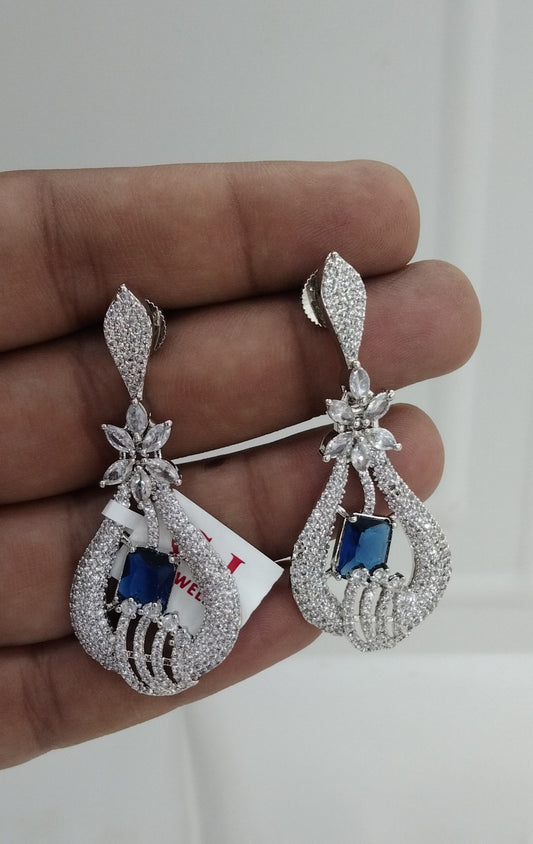 Blue Silver Cz American Diamond Earrings Kiran Jewellery Online