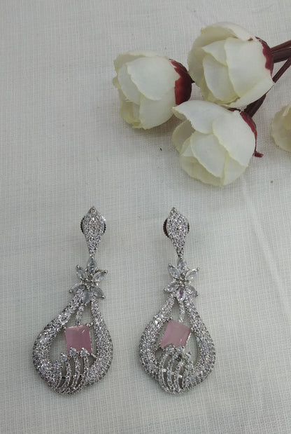Pink Silver Cz American Diamond Earrings Kiran Jewellery Online