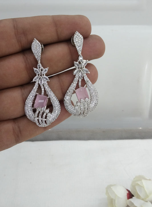 Pink Silver Cz American Diamond Earrings Kiran Jewellery Online