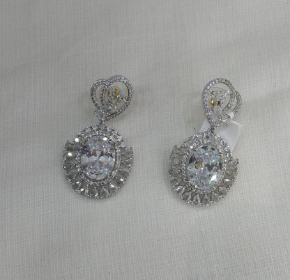 Silver Cz American Diamond Earrings Kiran Jewellery Online