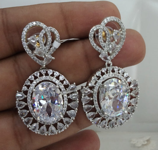Silver Cz American Diamond Earrings Kiran Jewellery Online